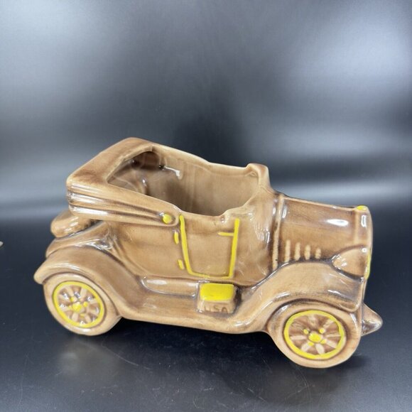 1950s McCoy Car Jalopy Automobile Planter Floral Pot Arrangement Brown Ceramic - Picture 12 of 16